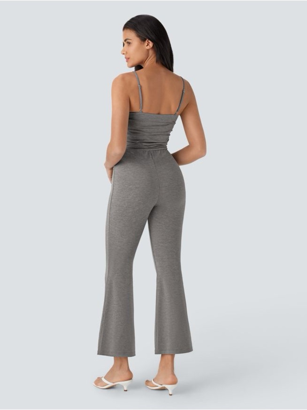 Halara Cut Out Ruched Flare Casual Slip Jumpsuit medium - Picture 2 of 5